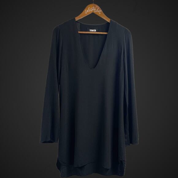 Reformation Long Sleeve V Neck Mini Dress Black Medium - Picture 1 of 8